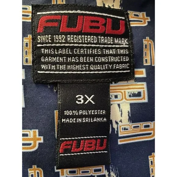 Vintage 90's FUBU‎ Men's 3XL Shirt All Over Print Short Sleeve Button Up Graphic - Picture 6 of 8